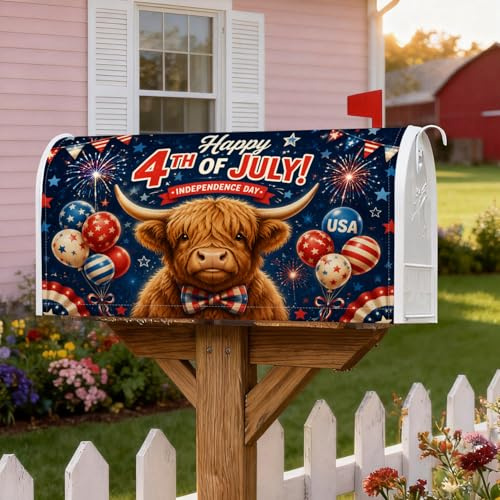 Coperture magnetiche per cassette postali a forma di mucca, palline patriottiche festive con mosca aerea, fuochi d'artificio Giorno dell'Indipendenza Rosso Avvolgimento per la decorazione del cortile
