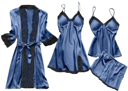 Sexiga underkläder dam transparent spets bodysuit babydoll set förföriska underkläder broderi mjukt bekvämt nattkläder A164, Färg: blå, XXL