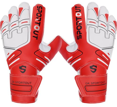Sportout Torwarthandschuhe Kinder und Herren mit Fingersave Fußballhandschuhe mit Fingerschutz Torwart Handschuhe mit rutschfeste 4mm Latex