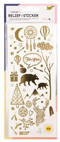 folia 12911 - Relief - Sticker Weihnacht II, hochwertige Sticker, 10 Blatt, ca. 10 x 24 cm, Motive sortiert, ideal zum Verzieren von Grußkarten, Bastelarbeiten und Scrapbooking