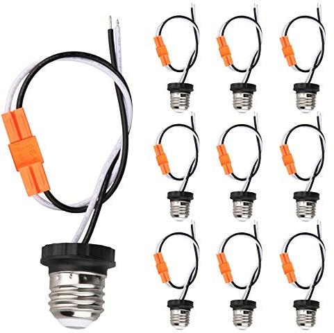 Helunsi E26 Socket Adapter, 10 Pack Light Bulb Socket Pigtail, Screw in Male Light Socket Pigtail, E26 Medium Base Recessed Light Socket Adapter for LED Ceiling Light Downlight Outlet Converter Socket