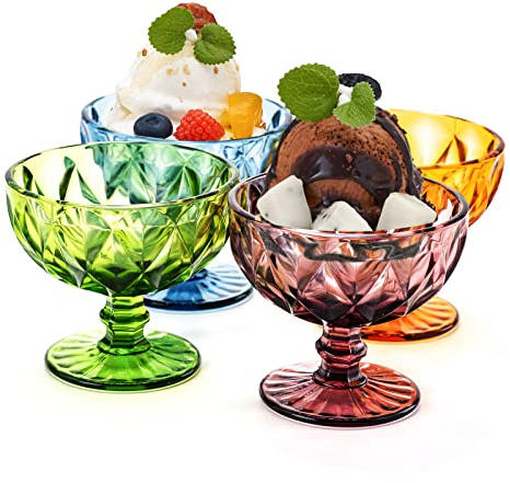 TIMEFOTO Lot de 4 coupes à glace en verre épais durable de 212,6 g pour glace, dessert, fruits, salade, cocktail