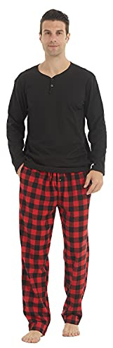 LANBAOSI Pyjama Long Homme Chaud Ensemble Décontracté Micropolaire Carreaux | Ensemble Pyjama Homme en Micropolaire Doux, Coupe Décontractée Ample à Motif Carreaux, Chaud et Confortable pour la Maison