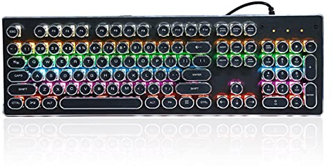 Zunate USB-Gaming-Tastatur, Kabelgebundene wasserdichte Mechanische Tastatur mit 104 Tasten und Hintergrundbeleuchtung, Punk-Retro-Schreibmaschinentastatur für Desktop-Laptop, Plug-and-Play(schwarz)