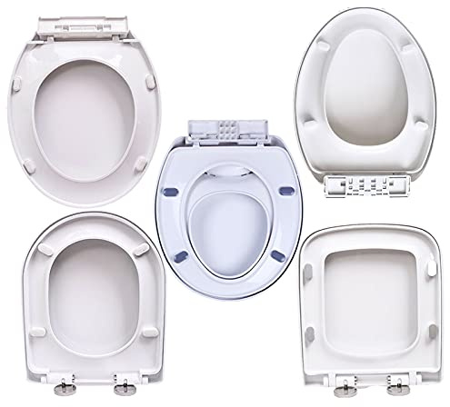 WC Sitz D Form, Klodeckel mit Absenkautomatik, Antibakterielle Toilettensitz Klobrille aus Duroplast, Toilettendeckel Quick Release, Softclose Absenkautomatik, Leichte Reinigung Weiß
