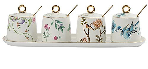 Crysdaralovebi Creative Ceramics Seasoning Box Pepper Spice Seasoning 3/4-Piece SetKitchen Cruet Condiment Bottle Jars Storage Box (4 Piece Set)