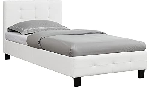 CARO-Möbel Polsterbett Ohio Bettgestell 90 x 200 cm Einzelbett Designbett inklusive Lattenrost Textilbezug in weiß