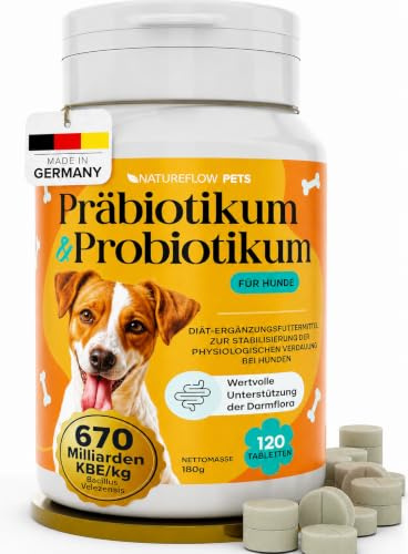 Natureflow Pets - Probiotika Hund - Darmkur bei Durchfall, Blähungen & Sodbrennen - Darmflora aufbauen & Magen-Darm stärken Präbiotika für Hunde - Magenschutz & Darmwohl mit Präbiotikum