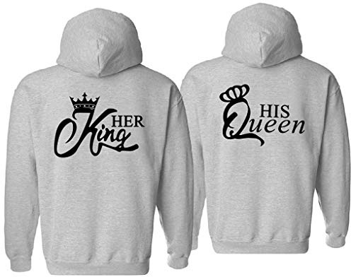 Couple Hoodie King Queen Par Tröja Hoodie för Par Partner Pullover Män Kvinnor Krona Alla Hjärtans Dag Present 1 Piece (Grey-QUEEN-L)