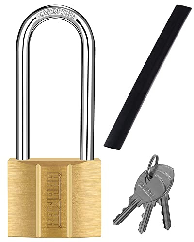 KAWAHA 81/40L-1P Vorhängeschloss mit langem Bügel (wasserdicht, massives Messingschloss) für Schuppen, Aufbewahrungseinheit, Schule, Fitnessstudio, Zaun, Werkzeugkasten, Haspe, Aufbewahrung – 1-9/16