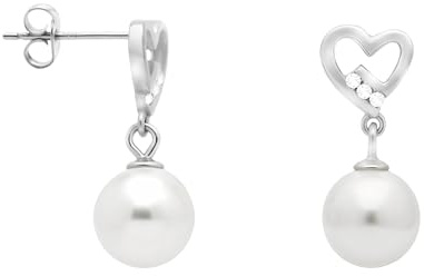 SOFIA MILANI - Damen Ohrringe 925 Silber - mit Zirkonia Steinen - Herz Perlen Ohrhänger - E1600