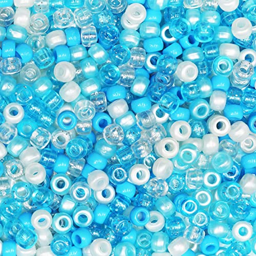 VOOMOLOVE 1 000 st Bule Mix ponnypärlor, armbandspärlor, pärlor för hårflätor, pärlor för hantverk, plastpärlor, hårpärlor för flätor 6 x 9 mm (blå mix)