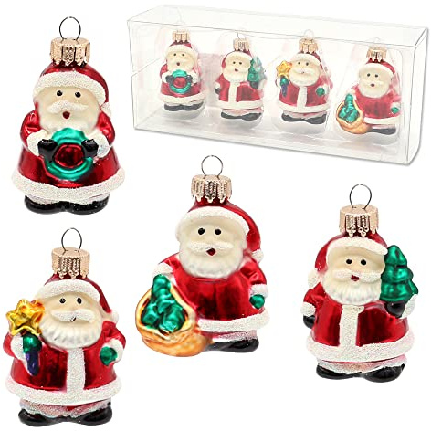 ***Lauschaer Christbaumschmuck - 4 teiliges Set - Mini Weihnachtsmänner -, mundgeblasen und handdekoriert, ca. 4 cm, mit goldenem Krönchen