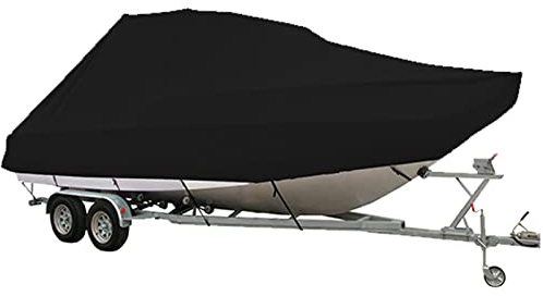 ELVONS 11-13 Piedi Telo Copri Barca A Motore, 600d Tessuto Oxford Impermeabile Telone Parasole Adatto A Scafo A V, Tri-Scafo, Barca da Sci da Pesca,Nero,11~13ft(420cm*270cm)
