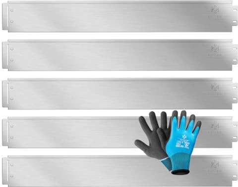 KESSER® Rasenkante Beeteinfassung Beetumrandung | 10m 100x14cm Beetbegrenzung Rasenbleche Mähkante Metall Palisade Silber Inkl. Handschuhe
