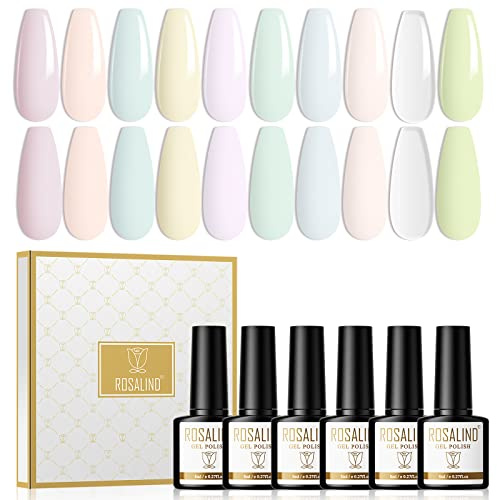 ROSALIND Pintauñas Semipermanentes 10 Colores Esmaltes Semipermanentes Manicura Semipermanente Pastel Pintauñas Gel 8ml UV LED Esmaltes de Gel de Uñas Azul Rosa Verde Morado Gel Polish
