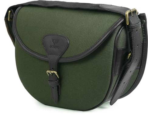 Jayefo R-17 Baumwoll-Jagdbeutel - Stylischer und funktionaler Baumwollbeutel für die Jagd, Umhängetasche aus Baumwolle mit Leder-Schulterriemen und Metall-Schnalle | (Grün)