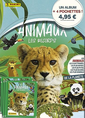 Panini Monde des Animaux-Les Records Album + 4 tasche, 004625SPCFGD