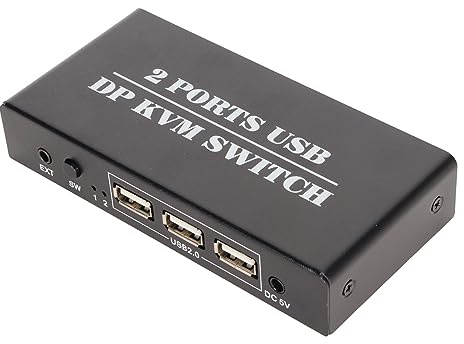 Switch KVM DisplayPort 2 Porte 4K 60Hz, Sincronizzazione Mouse Tastiera USB 2.0, Lega di Alluminio, Doppia modalità, Plug And Play, Ampiamente Compatibile (Spina UE)