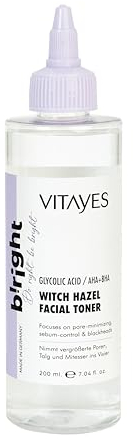 Vitayes Gesichtstonikum Zaubernuss Hamamelis Gesichtswasser: beruhigender Toner mit AHA BHA & Glykolsäure - Porenverkleinernd & Tiefenreinigung - strahlende Schönheit Gesicht - feuchtigkeitsspendend