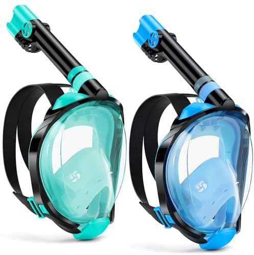 W WSTOO Full Face Snorkel Mask Adults,Suitable for Beginners Dry Top Snorkeling Gear,Can Your Mouth or Nose to Breathe,180 Degrees Panoramic View,Anti-Fog Anti-Leak,Summer Travel and Vacationing Gifts