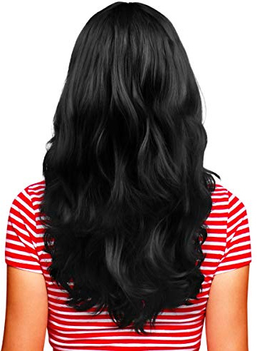 Hatstar Sexy Damen Langhaar Perücke | Frauen Wig lockig - gewellt | Accessoire für Fasching, Karneval und Motto Party (schwarz)