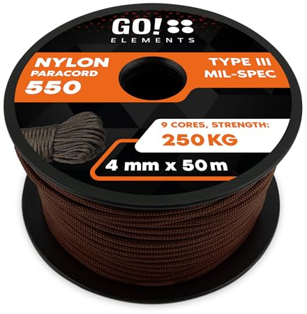 GO!elements Paracord de Nylon a Prueba de desgarros - 4mm Paracord 550 Typo III Cuerda - Adecuado como Cuerda Yute & Cuerda Gruesa | MAX. 250kg