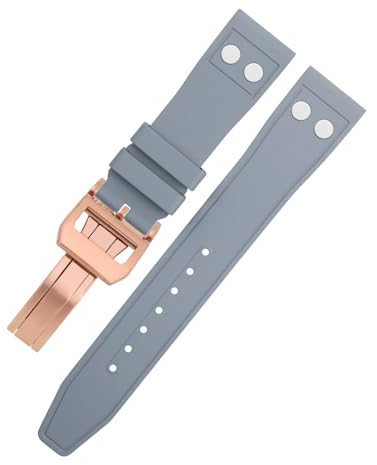 ORKDFJ 22MM 21MM Nature Fluororubber FKM Rubber With Rivet Watchband For IWC Big Pilot Mark Portugieser TOP GUN Soft Wristband (Color : Gray4, Size : 22MM)