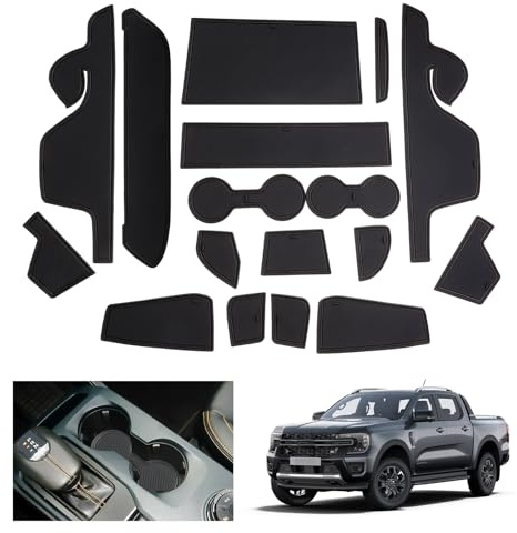GAFAT Kompatibel med nya Ford Ranger T9 2023 2024 (elektronisk broms) halkfria mattor, Ranger Raptor Wildtrak, gummimattor, halkfria, mittkonsol, dörrsöm, Ranger 2024 tillbehör (svart)