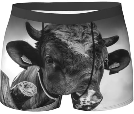 ALLiYa Sous-vêtements à angle plat pour homme Girafe colorée (multi-côtés) Leggings élastiques à angle plat pour homme, Clôture en bois de vache, M