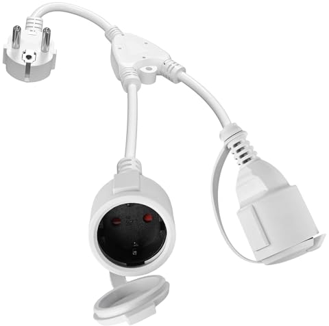 Doppelstecker für Steckdose, Verlängerungskabel mit 2 Fach Schuko Steckdosen, Wasserdicht IP44 Doppelsteckdose Außen Schutzkontakt Perfekt für Zuhause, Büro, Außenbereich, 1.5 mm², 16A/250V Weiß