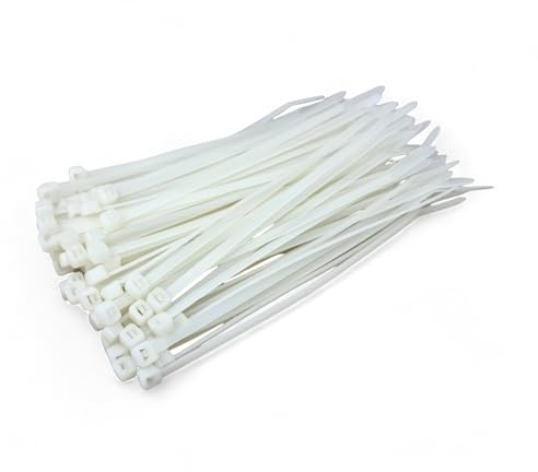 White Cable Ties (100 Pack - 370mm x 4.8mm) Small Clear/Natural Nylon Zip Ties Plastic Tie Wraps for Office Cable Tidy Garden DIY