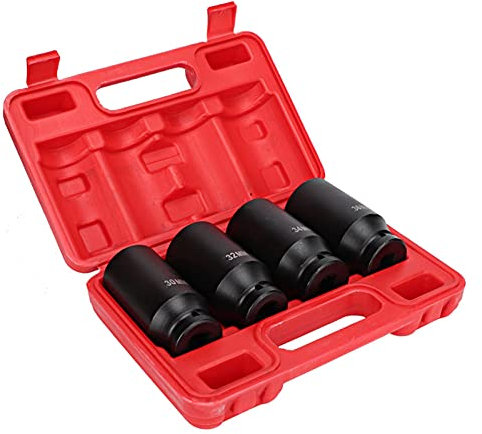 Juego de Llaves de Vaso de Impacto Profundo de 1/2 Pulgada, 4 Piezas, Acero al Cromo Vanadio, 12 Puntos, para Reparaci¨®n