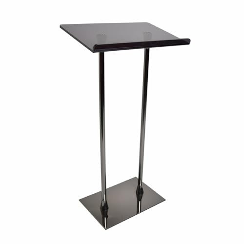 JCSRYD Mobiles Rednerpult Acryl-Podium mit Schräger Oberseite, 60 X 40 X 115 cm, Bodenstehendes, Klares Acryl-Podium für Kirche, Büro, Schule, Metallbasis(Negro)