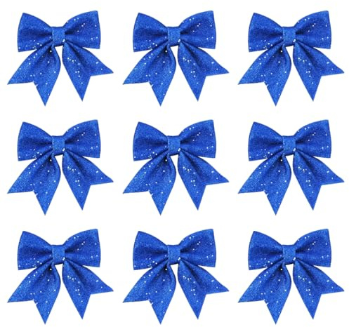 Sprinlot Schleifen Weihnachtsbaum Blau, 9pcs Schleife Weihnachten, Geschenkschleifen Weihnachten, Christmas Bows, Blau Weihnachtsschleifen Outdoor