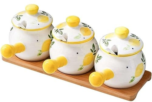 Set Zuccheriera Utensili da Cucina Set Di Barattoli Di Spezie Per Condimenti In Ceramica Con Manico E Set Di Contenitori Per Condimenti Con Cucchiaio E Coperchio Per La Cucina Forniture per Spezie(C)