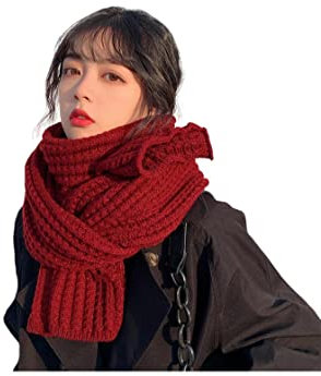 Wollschal, Kaschmirschal, Strickschal, Winterschal für Damen, neuer Wollschal für Liebhaber, Männer und Frauen, dicker, warmer Netzschal für Studenten, rot, einfarbig, Strickschal (Weinrot) (Weinrot