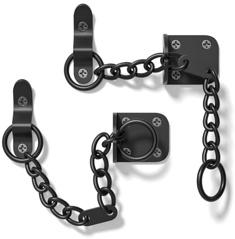 Bwintech 2PCS Black Door Chain,Narrow Door Chain Lock,Steel Door Safety Chain with Complete Fittings,External and Internal Door Restrictor for Wooden and UPVC Doors