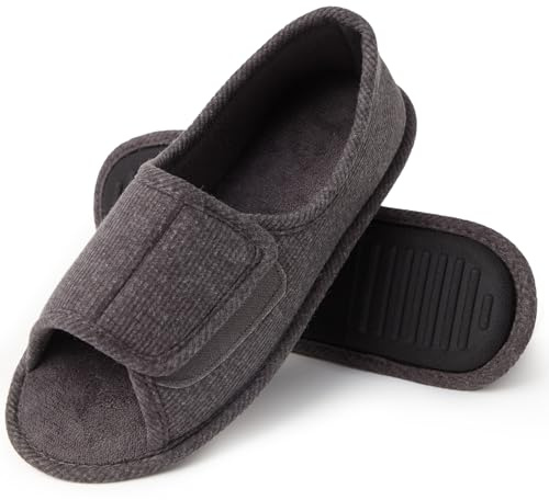 Magtoe Adjustable Open Toe Indoor Slippers House Shoes with Hook and Loop for Men and Women Memory Home Slippers (DarkGrey 7 8 Women)