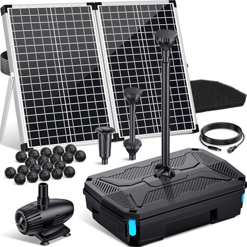 POPOSOAP 70W Solar Pond Filter with Fountain Pump, Solar Powered Water Pump with 580GPH Pond Filter for Outdoor Ponds, Adjustable Diverter Valve for Koi Ponds, Waterfalls, Garden Water Features