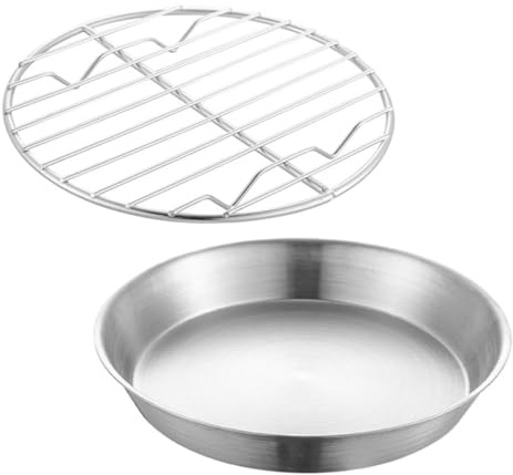 HOLIDYOYO Rundes Edelstahl Backblech Mit Integriertem Abkühlgitter Kompakt Rostfrei Vielseitig Für Kuchen Snacks Braten Langlebig Und Einfach Zu Reinigen