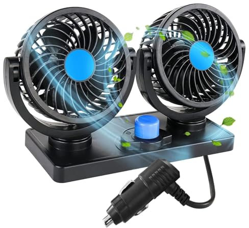 Chaohua Auto Ventilator, 12V Doppelkopf Ventilator Auto 360 Grad drehbar mit 2 Geschwindigkeiten Doppellüfter Geeignet für 12Volt Autos, LKWs, SUV