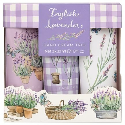 Heathcote & Ivory Hand Cream Trio 3x 30ml, Lavender Scented, Shea Butter, Argan Oil, Moisturiser Leaving Skin Soft, Beauty Gift For Her, Travel and Handbag Size, Vegan and Cruelty Friendly