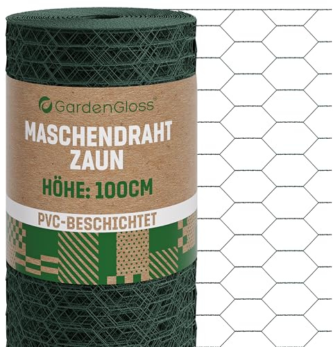 GardenGloss Maschendrahtzaun PVC-Besch. - Grobmaschig 25x45 mm- 100cmx25m | Grobmaschiges Sechseckgeflecht - Für Hasen & Hühner - PVC-Beschichtet - Witterungsbeständig