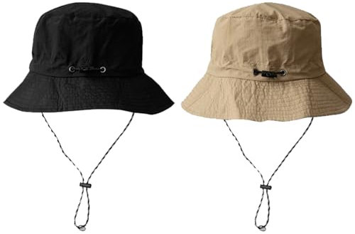 TYXHXTF 2Pcs Safari Hut, Sonnenhut Herren, Boonie Hat, Sonnenschutz Outdoor Safari Hut, Anglerhut Gartenhut, Fischerhut Bucket Hat, Faltbar Atmungsaktiv, für Outdoor Angeln Wanderhut（Schwarz, Khaki）