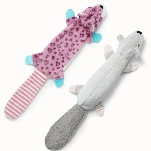 Nocciola 2-pack skrynkliga pipiga hundleksaker utan fyllning, tillverkad av mjukt och oförstörbart tyg, för vattenflaskor, extra längd, plyschtuggleksaker för små, medelstora och stora hundar