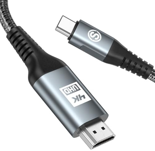Cable USB C a HDMI 4K 1m, USB tipo C a HDMI UHD, cable trenzado Thunderbolt 3/4, compatible con iPhone 17 16 15 Pro Max MacBook Pro/Air, iMac, iPad Pro, Samsung Galaxy S25 a S8, Surface, Dell, HP