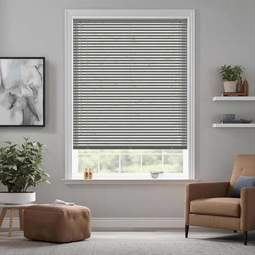 Grey Plain PVC Window Venetian Blinds - Width 170cm x Drop 150cm | Windows Treatment Shutter - 25mm Horizontal Slats - Easy Fit Trimmable fitting with Tilt control Wand Mechanism