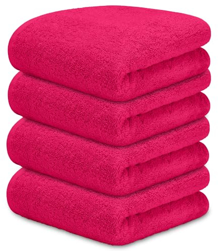 DECASATEXTIL Pack 4 Toallas Lavabo 50x100cm Algodón 450g/m² – Suaves y Absorbentes – Toallas Baño y Mano para Lavabo, Gimnasio o Aseo (Fuxia)