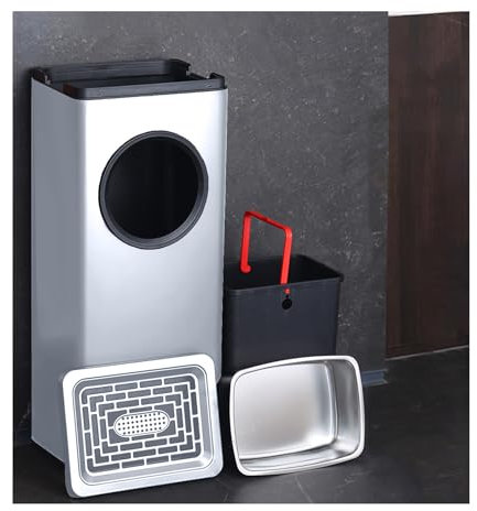 JTWWDM Cubo Basura Acero Inoxidable con Apertura Redonda, Cubo Basura Integrado con Abatible, Contenedor Basura para Encimera Cocina, Papelera Fácil Acceso para Oficina,Plata,31 * 23.5 * 66.5cm